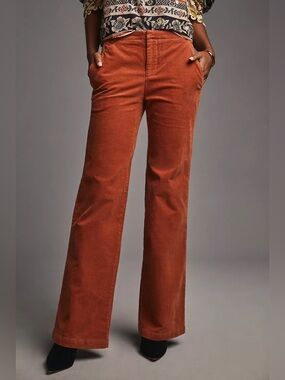 Maeve Anthropologie Wide Leg Corduroy Trousers Burnt Orange Rust - Size 16